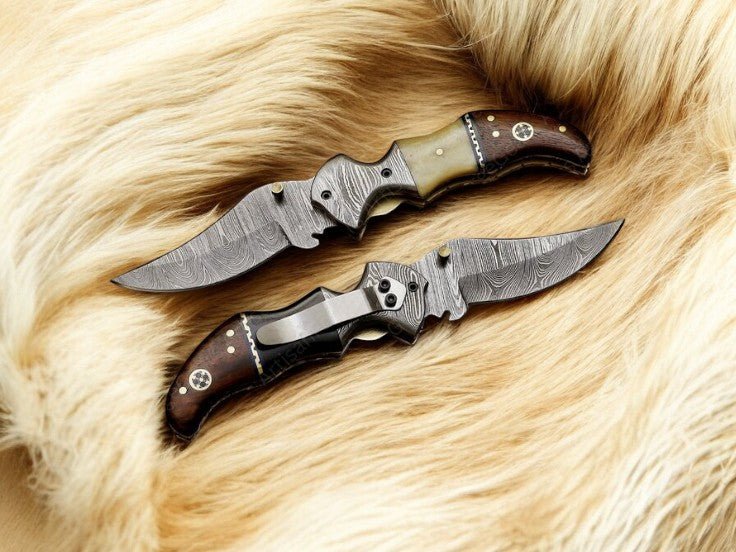 Damascus Knife Store Every Day Carry Knife – 3 inch Blade | bone handle pocket knife - Angler's Pro Tackle & Outdoors