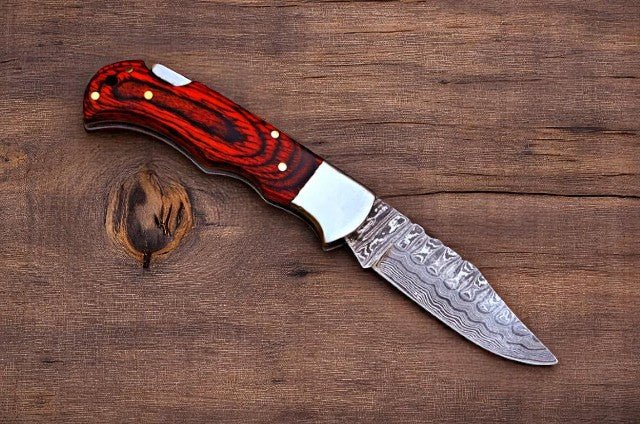 Damascus Knife Store Exotic Wood Pocket Knife with Back Lock - Angler's Pro Tackle & Outdoors