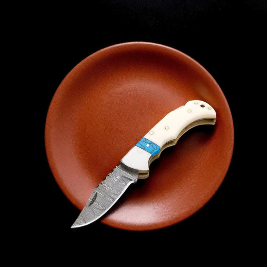 Damascus Knife Store Folding Hunter Knife | Bone Handle - Angler's Pro Tackle & Outdoors