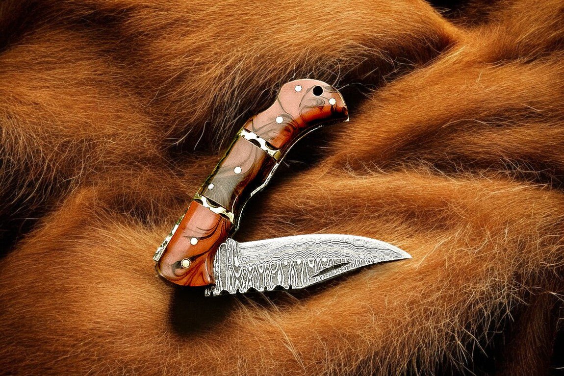 Damascus Knife Store Folding Knife – Epoxy Resin Handle | 3 inch blade - Angler's Pro Tackle & Outdoors