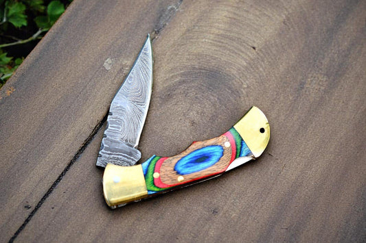 Damascus Knife Store Folding Knife – Exotic Wood Handle - Angler's Pro Tackle & Outdoors