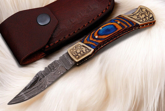 Damascus Knife Store Folding Knife – Exotic Wood Handle - Angler's Pro Tackle & Outdoors