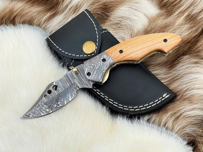 Damascus Knife Store Folding Knife | Olivewood Handle - Angler's Pro Tackle & Outdoors