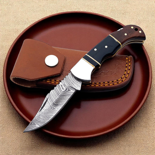 Damascus Knife Store Folding Knife | with Resin Wood Handle - Angler's Pro Tackle & Outdoors