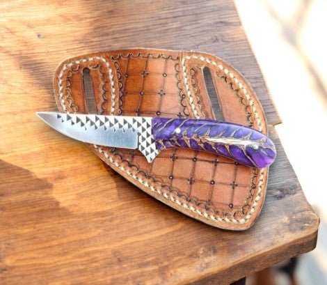 Damascus Knife Store Handmade Belt Knife with Rasp Steel & Pine - Cone Handle - Angler's Pro Tackle & Outdoors