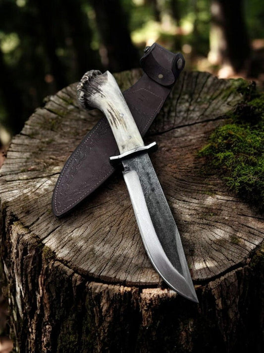 Damascus Knife Store Handmade Bowie Knife – High Carbon Steel, Antler Handle - Angler's Pro Tackle & Outdoors