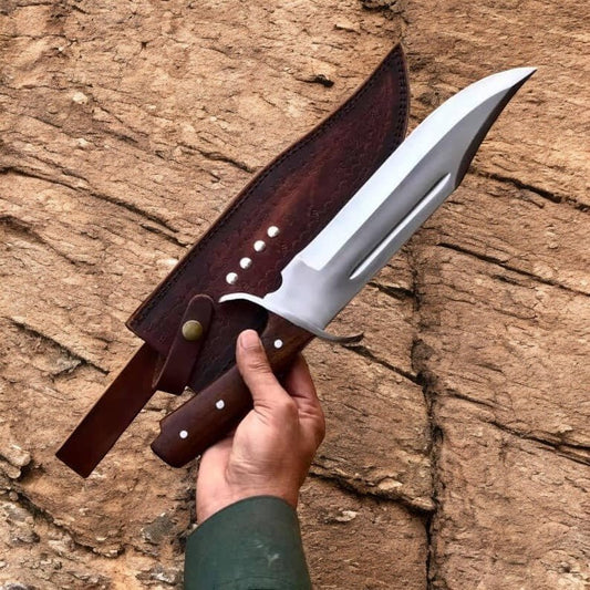 Damascus Knife Store Handmade Carbon Steel Bowie Knife with Rosewood Handle - Angler's Pro Tackle & Outdoors