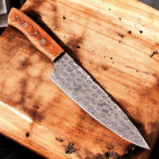 Damascus Knife Store Handmade Chef Knife with Olivewood Handle - Angler's Pro Tackle & Outdoors