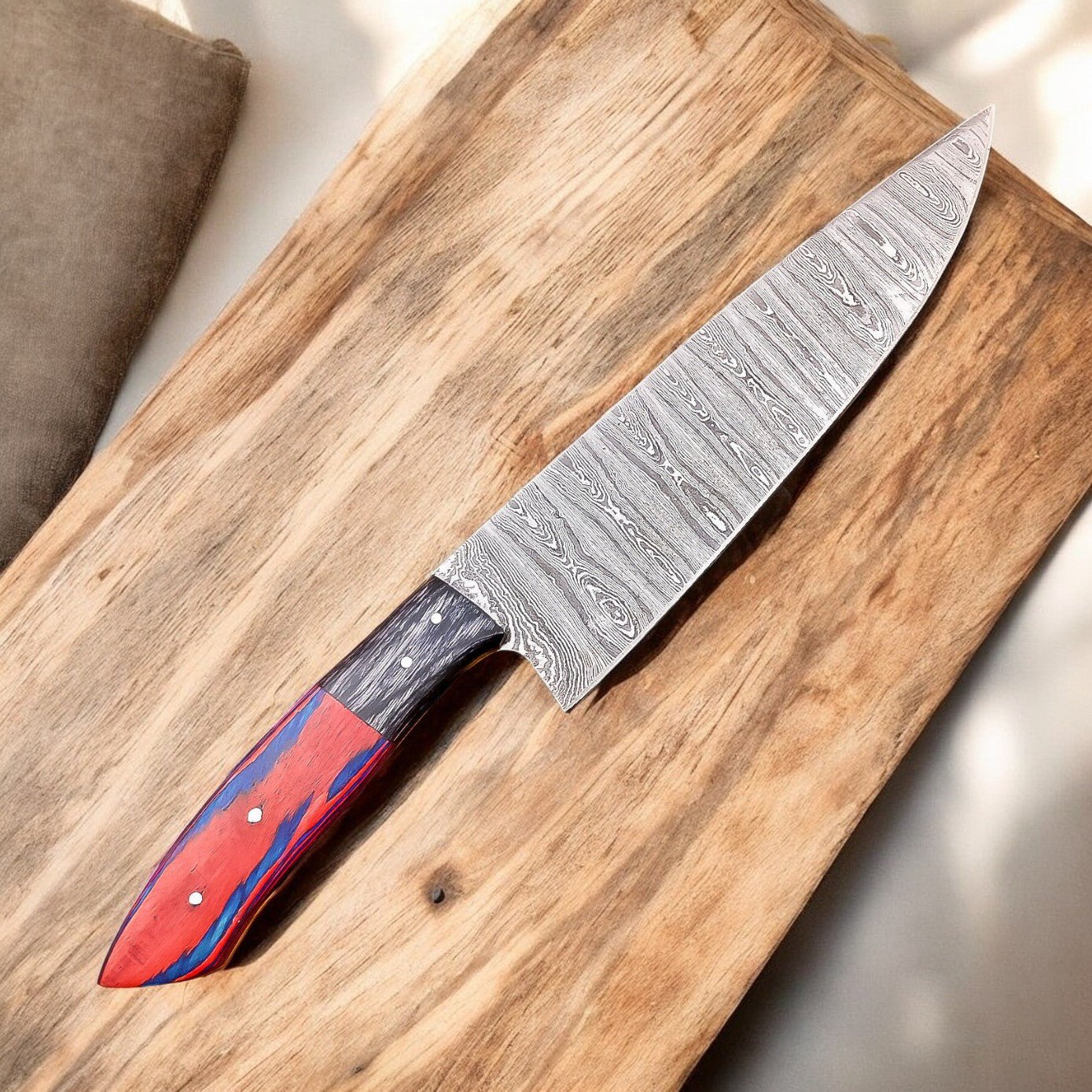 Damascus Knife Store Handmade Chef Knife with Wooden Handle – 13" - Angler's Pro Tackle & Outdoors