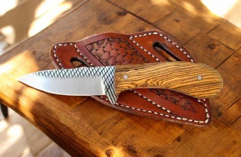 Damascus Knife Store Handmade Cowboy Belt Knife | Rasp Steel & Olive Wood - Angler's Pro Tackle & Outdoors