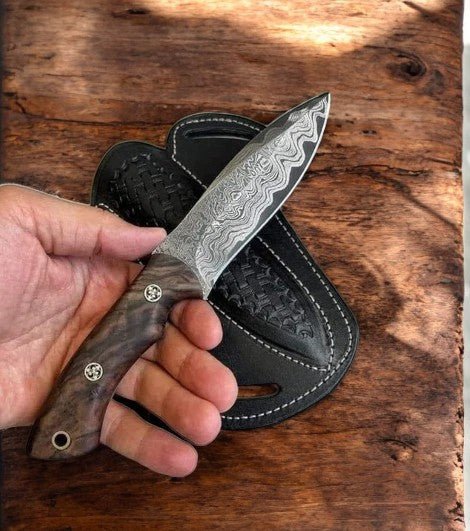 Damascus Knife Store Handmade Cowboy Knife and Sheath Set – Walnut Handle - Angler's Pro Tackle & Outdoors
