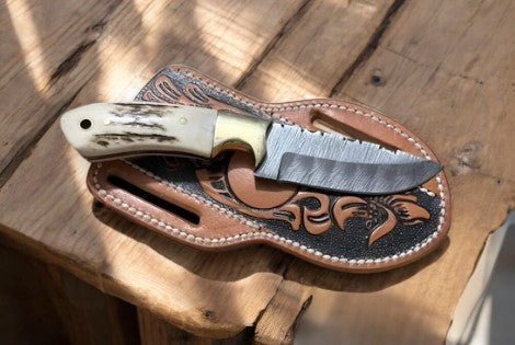 Damascus Knife Store Handmade Cowboy Knife – Antler Horn & Damascus Steel - Angler's Pro Tackle & Outdoors