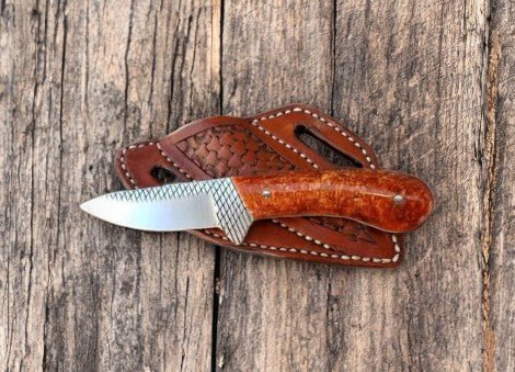 Damascus Knife Store Handmade Cowboy Knife with Orange Epoxy Handle - Angler's Pro Tackle & Outdoors