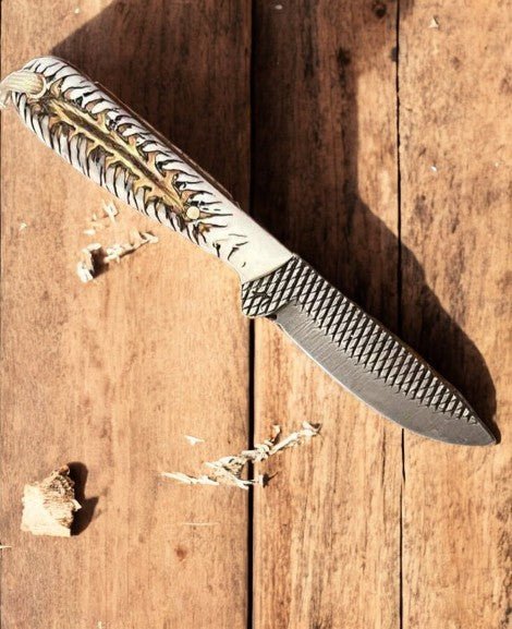 Damascus Knife Store Handmade Cowboy Knife with Rasp Steel Blade & Pine Cone Handle - Angler's Pro Tackle & Outdoors