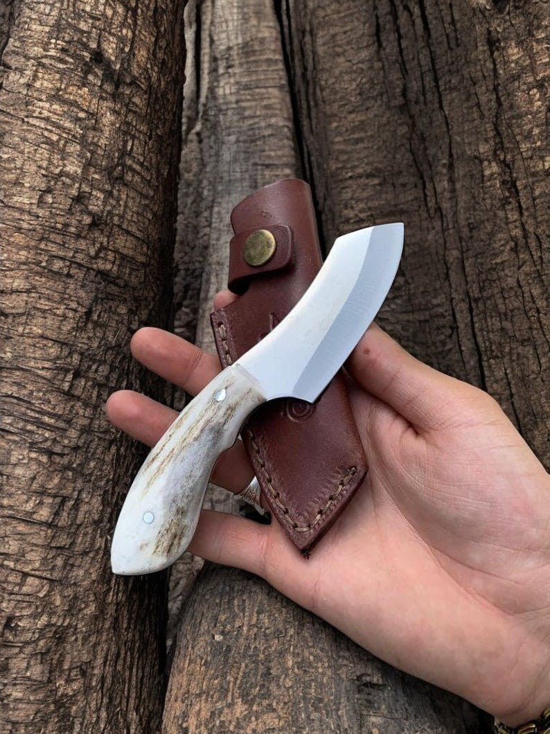 Damascus Knife Store Handmade D2 Steel Skinning Knife with Elk Antler Handle - Angler's Pro Tackle & Outdoors