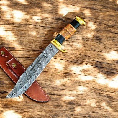 Damascus Knife Store Handmade Damascus Bowie Knife – 14" with Buffalo Horn Handle - Angler's Pro Tackle & Outdoors