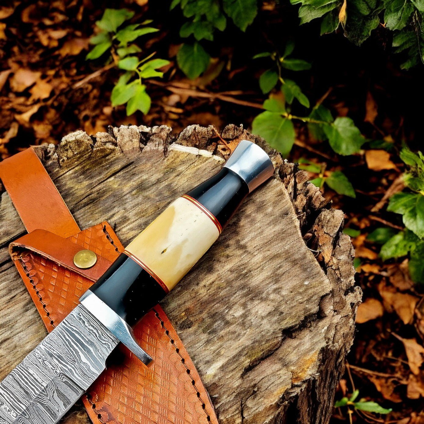 Damascus Knife Store Handmade Damascus Bowie Knife – Bone & Buffalo Horn Handle - Angler's Pro Tackle & Outdoors