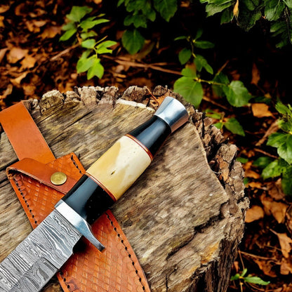 Damascus Knife Store Handmade Damascus Bowie Knife – Bone & Buffalo Horn Handle - Angler's Pro Tackle & Outdoors