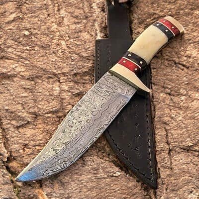 Damascus Knife Store Handmade Damascus Bowie Knife – Bone & Wood Handle - Angler's Pro Tackle & Outdoors
