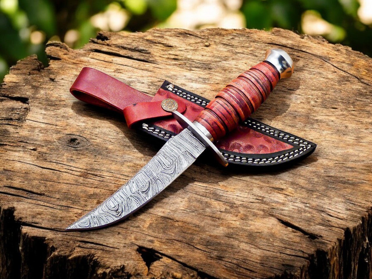 Damascus Knife Store Handmade Damascus Bowie Knife – Buffalo Horn Handle - Angler's Pro Tackle & Outdoors