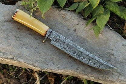 Damascus Knife Store Handmade Damascus Bowie Knife with Bone Handle – 15" - Angler's Pro Tackle & Outdoors