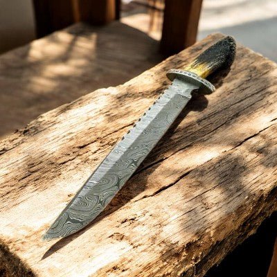 Damascus Knife Store Handmade Damascus Bowie Knife with Bone Handle – 17.5" - Angler's Pro Tackle & Outdoors