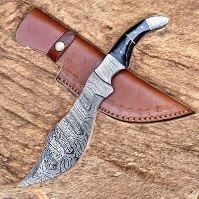 Damascus Knife Store Handmade Damascus Bowie Knife with Buffalo Horn Handle - Angler's Pro Tackle & Outdoors