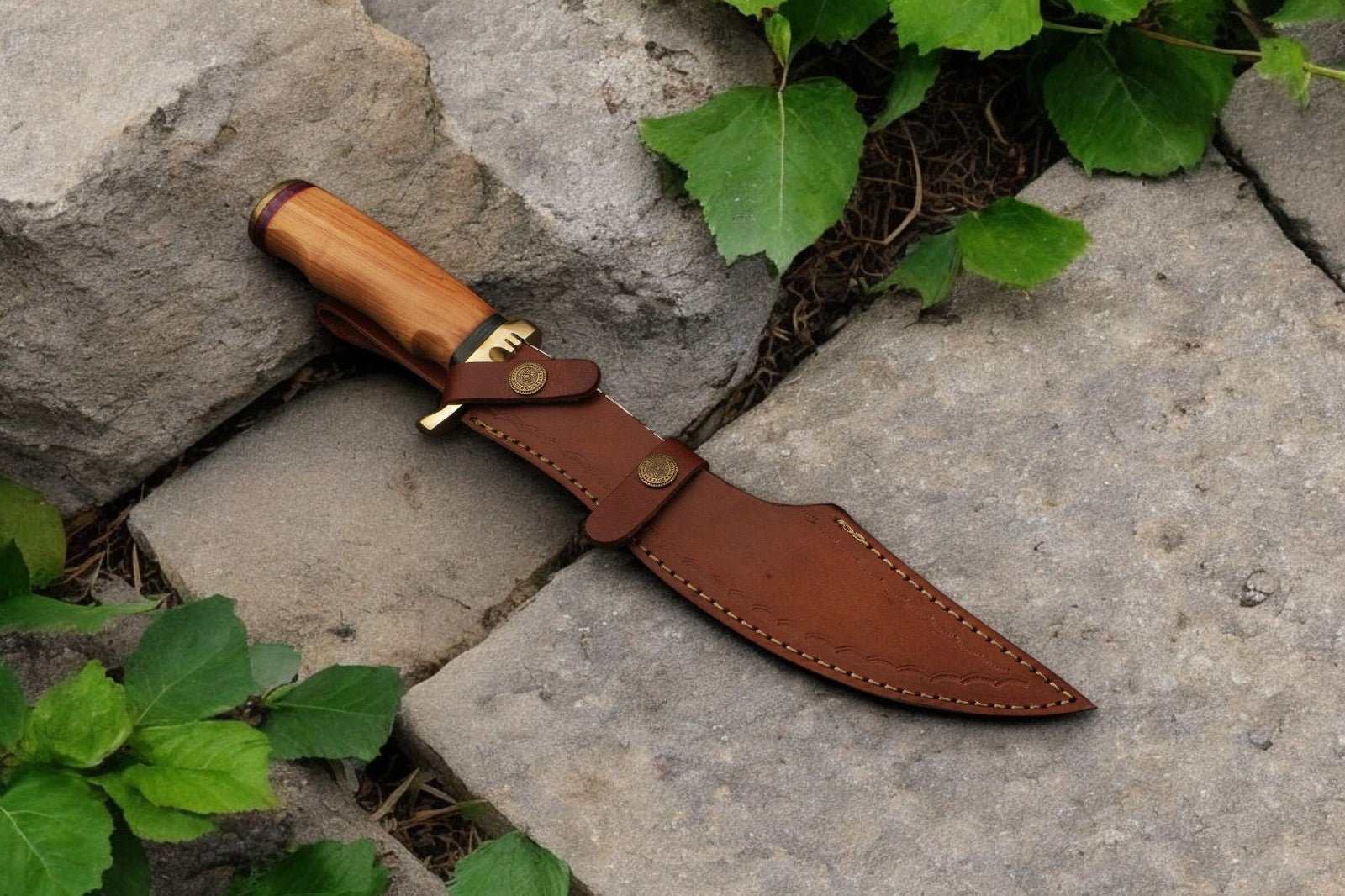 Damascus Knife Store Handmade Damascus Bowie Knife with Olive Wood Handle - Angler's Pro Tackle & Outdoors