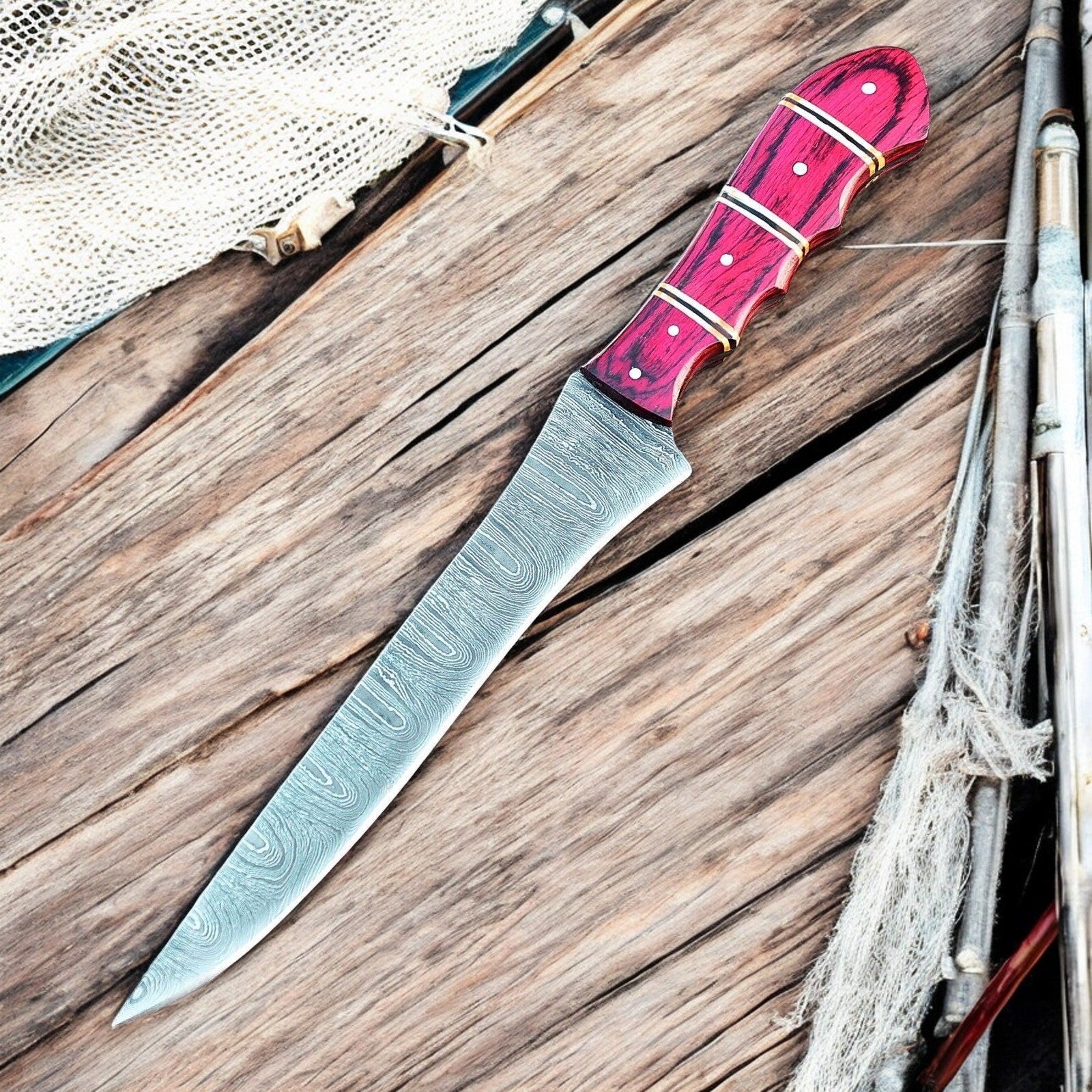 Damascus Knife Store Handmade Damascus Fillet Knife – 12" with Exotic Wood Handle - Angler's Pro Tackle & Outdoors