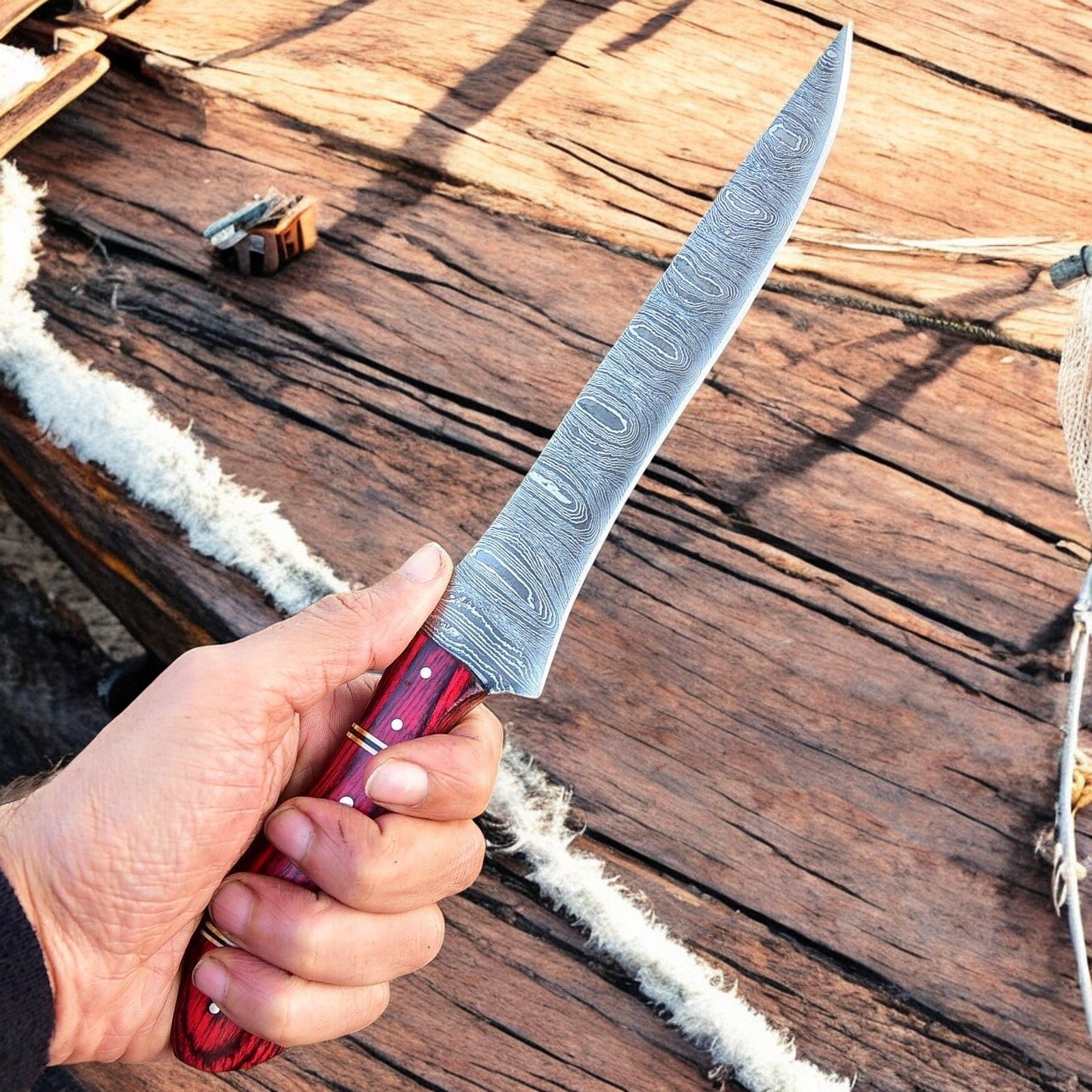 Damascus Knife Store Handmade Damascus Fillet Knife – 12" with Exotic Wood Handle - Angler's Pro Tackle & Outdoors