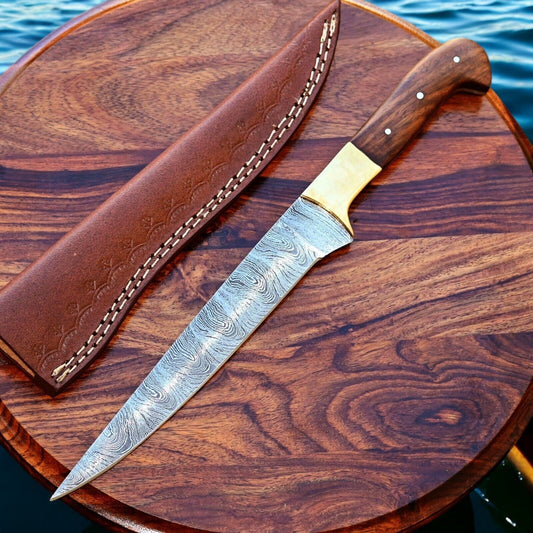 Damascus Knife Store Handmade Damascus Fillet Knife – 12.5" Rosewood Handle - Angler's Pro Tackle & Outdoors