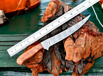 Damascus Knife Store Handmade Damascus Fillet Knife – 12.6" Olivewood Handle - Angler's Pro Tackle & Outdoors