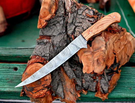 Damascus Knife Store Handmade Damascus Fillet Knife – 12.6" Olivewood Handle - Angler's Pro Tackle & Outdoors