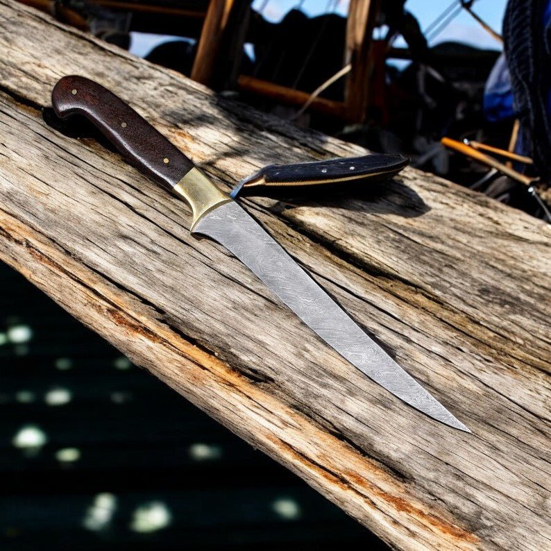 Damascus Knife Store Handmade Damascus Fillet Knife – 8" Blade, Rosewood Handle - Angler's Pro Tackle & Outdoors