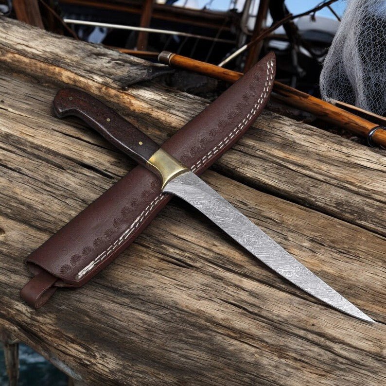 Damascus Knife Store Handmade Damascus Fillet Knife – 8" Blade, Rosewood Handle - Angler's Pro Tackle & Outdoors