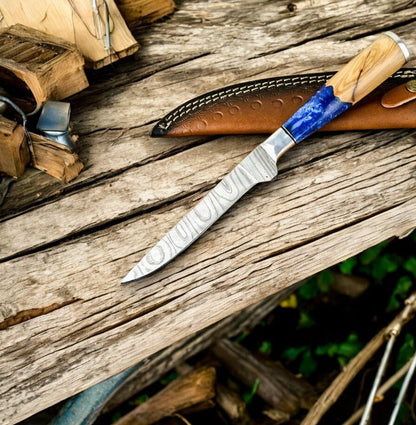 Damascus Knife Store Handmade Damascus Fillet Knife – Epoxy Olive Wood Handle - Angler's Pro Tackle & Outdoors