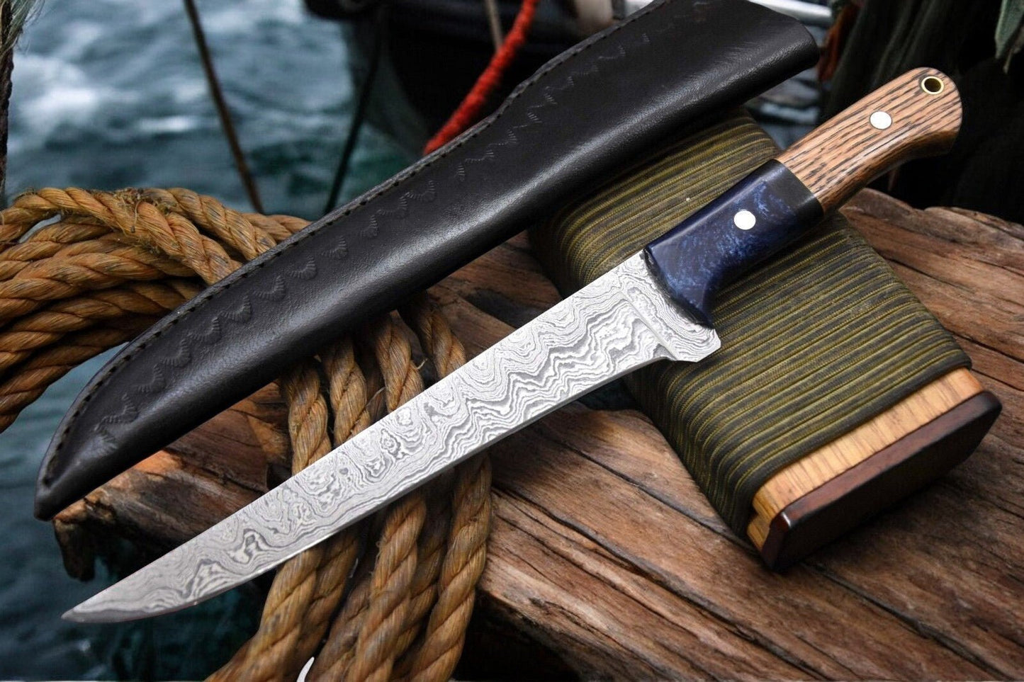 Damascus Knife Store Handmade Damascus Fillet Knife – Olivewood & Resin Handle - Angler's Pro Tackle & Outdoors