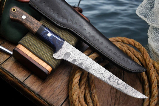 Damascus Knife Store Handmade Damascus Fillet Knife – Olivewood & Resin Handle - Angler's Pro Tackle & Outdoors