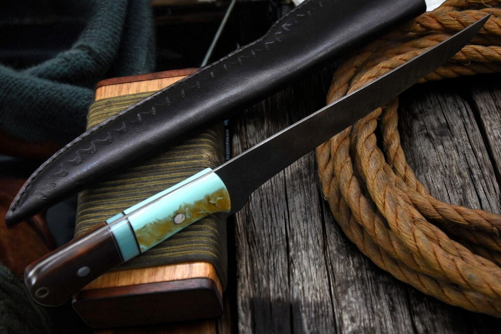 Damascus Knife Store Handmade Damascus Fillet Knife – Rosewood & Resin Handle - Angler's Pro Tackle & Outdoors