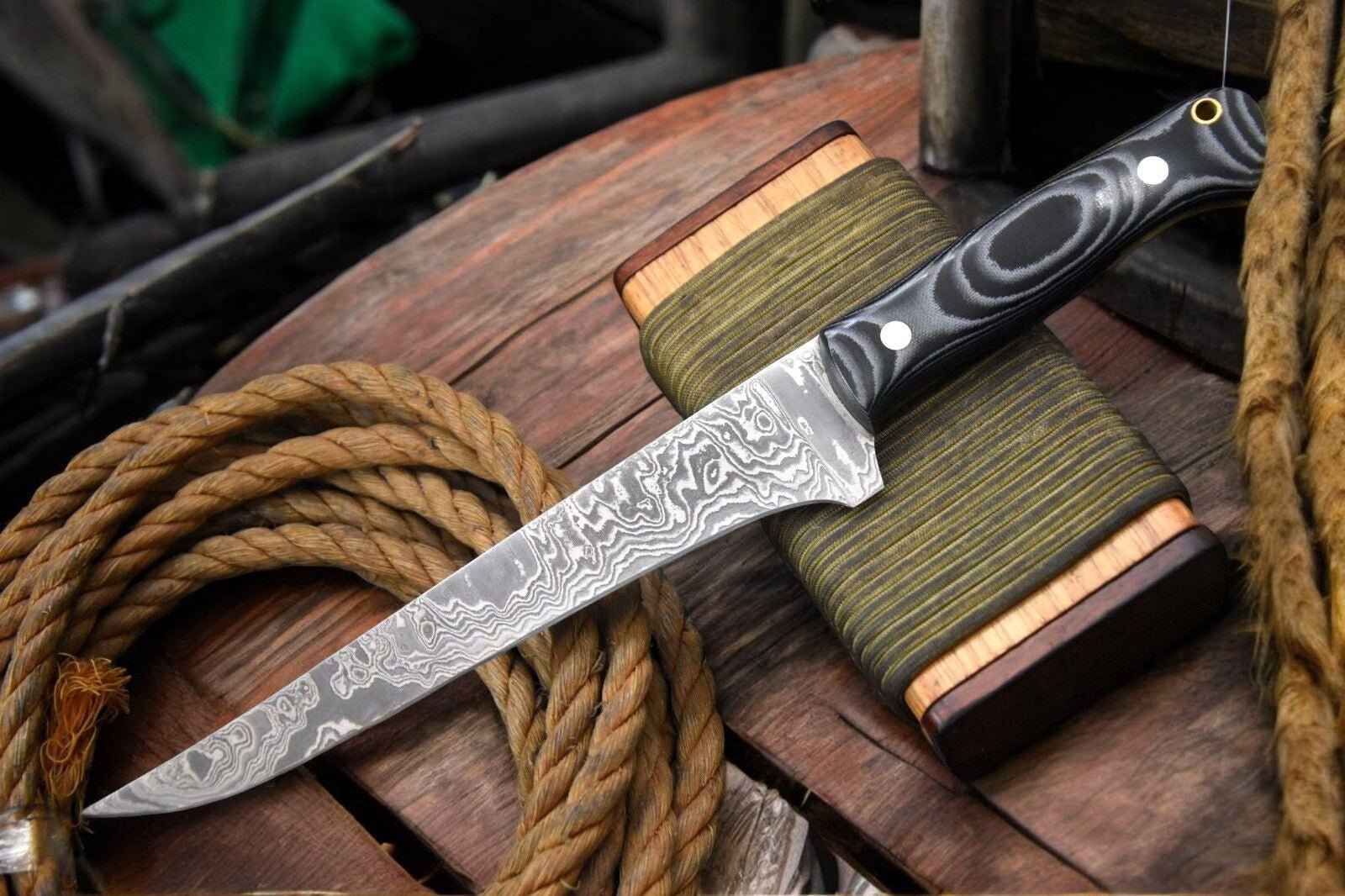 Damascus Knife Store Handmade Damascus Fillet Knife with G - 10 Micarta Handle - Angler's Pro Tackle & Outdoors