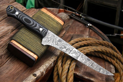 Damascus Knife Store Handmade Damascus Fillet Knife with G - 10 Micarta Handle - Angler's Pro Tackle & Outdoors