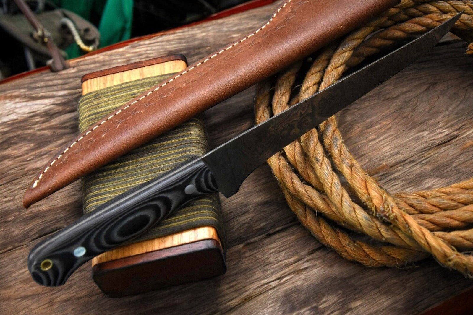 Damascus Knife Store Handmade Damascus Fillet Knife with G - 10 Micarta Handle - Angler's Pro Tackle & Outdoors