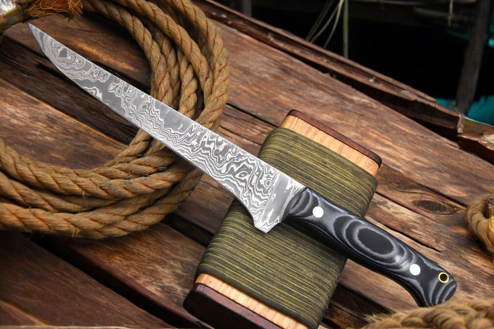 Damascus Knife Store Handmade Damascus Fillet Knife with G - 10 Micarta Handle - Angler's Pro Tackle & Outdoors