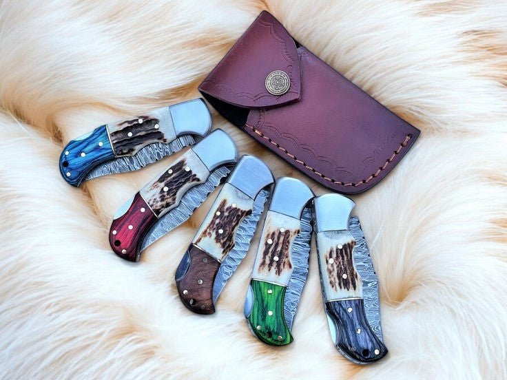 Damascus Knife Store Handmade Damascus Folding Knife | Stag & Exotic Wood - Angler's Pro Tackle & Outdoors
