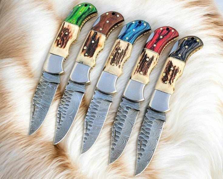 Damascus Knife Store Handmade Damascus Folding Knife | Stag & Exotic Wood - Angler's Pro Tackle & Outdoors