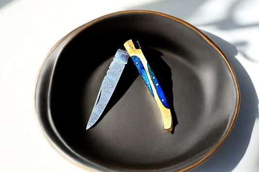 Damascus Knife Store Handmade Damascus Folding Knife with Wood & Brass Handle - Angler's Pro Tackle & Outdoors