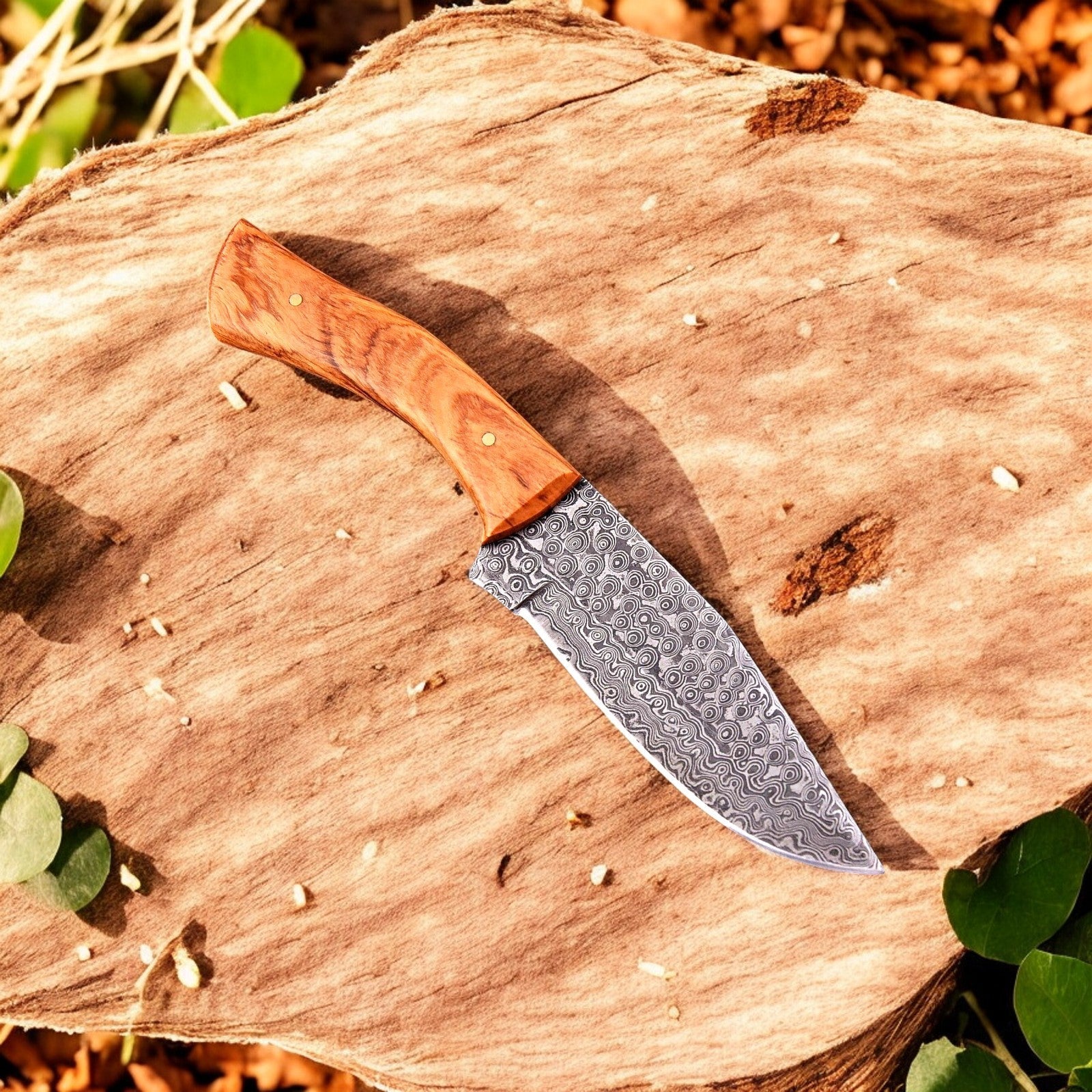 Damascus Knife Store Handmade Damascus Hunting Knife – 10" with Wood Handle - Angler's Pro Tackle & Outdoors