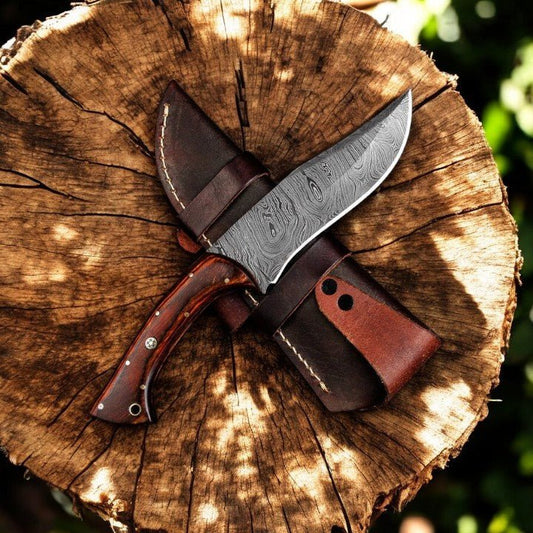 Damascus Knife Store Handmade Damascus Hunting Knife – 11" with Rosewood Handle - Angler's Pro Tackle & Outdoors