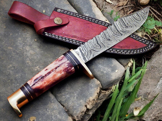 Damascus Knife Store Handmade Damascus Hunting Knife – 12" with Bone Handle - Angler's Pro Tackle & Outdoors