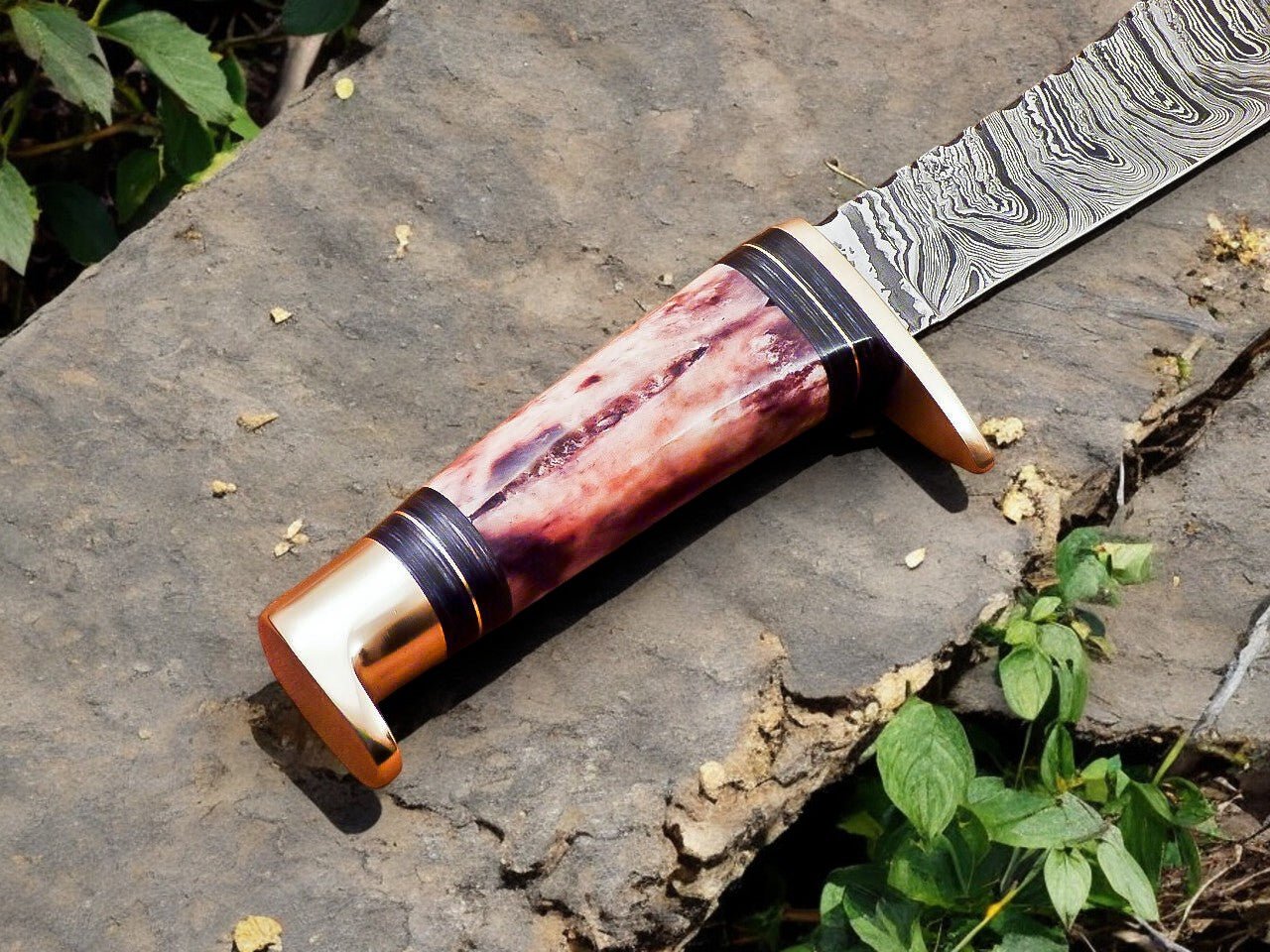 Damascus Knife Store Handmade Damascus Hunting Knife – 12" with Bone Handle - Angler's Pro Tackle & Outdoors